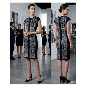 Narciso Rodriguez Black/White Floral Sheath Dress Full Zip Back Sz 2 Luxury Chic